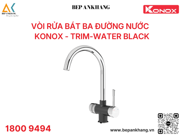 Vòi rửa bát  Konox ba đường nước Trim-Water Black